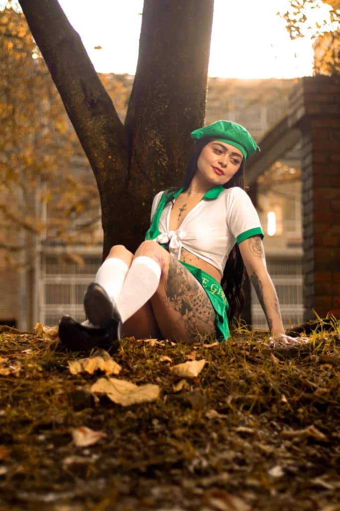 AmbeerRussell is dress up like a girl scout ready to sell her cookies